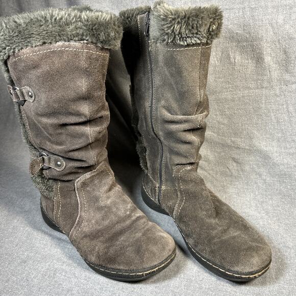 Baretraps Suede Leather Winter Boots Women 8.5M Brown Faux Fur 024-8955 - Picture 2 of 9